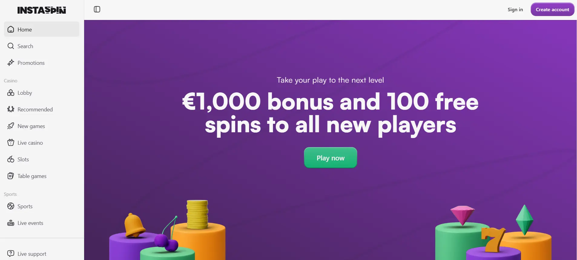 Instaspin Casino welcome bonus
